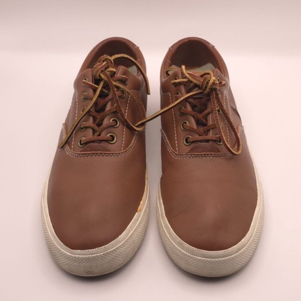 POLO RALPH LAUREN VAUGHN Size 8 D Brown SOFT LEATHER Lace Boat Shoes Men's - Picture 2 of 8